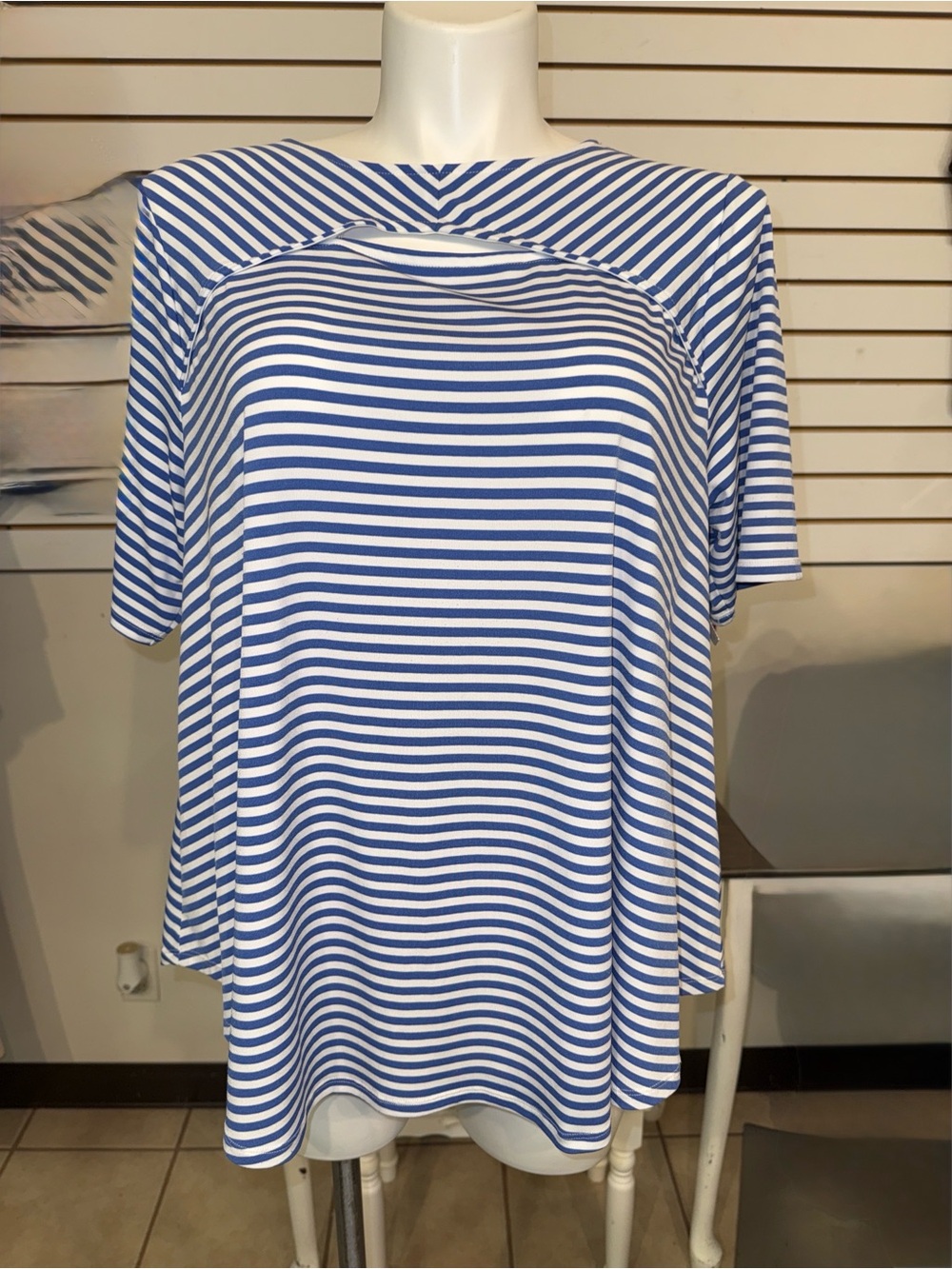 Chico's Blue and White Striped Short Sleeve Top (Chico’s size 3)